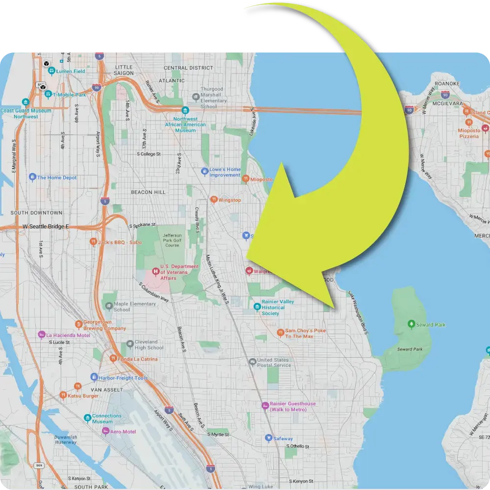 A map of the location of K Catering Seattle.